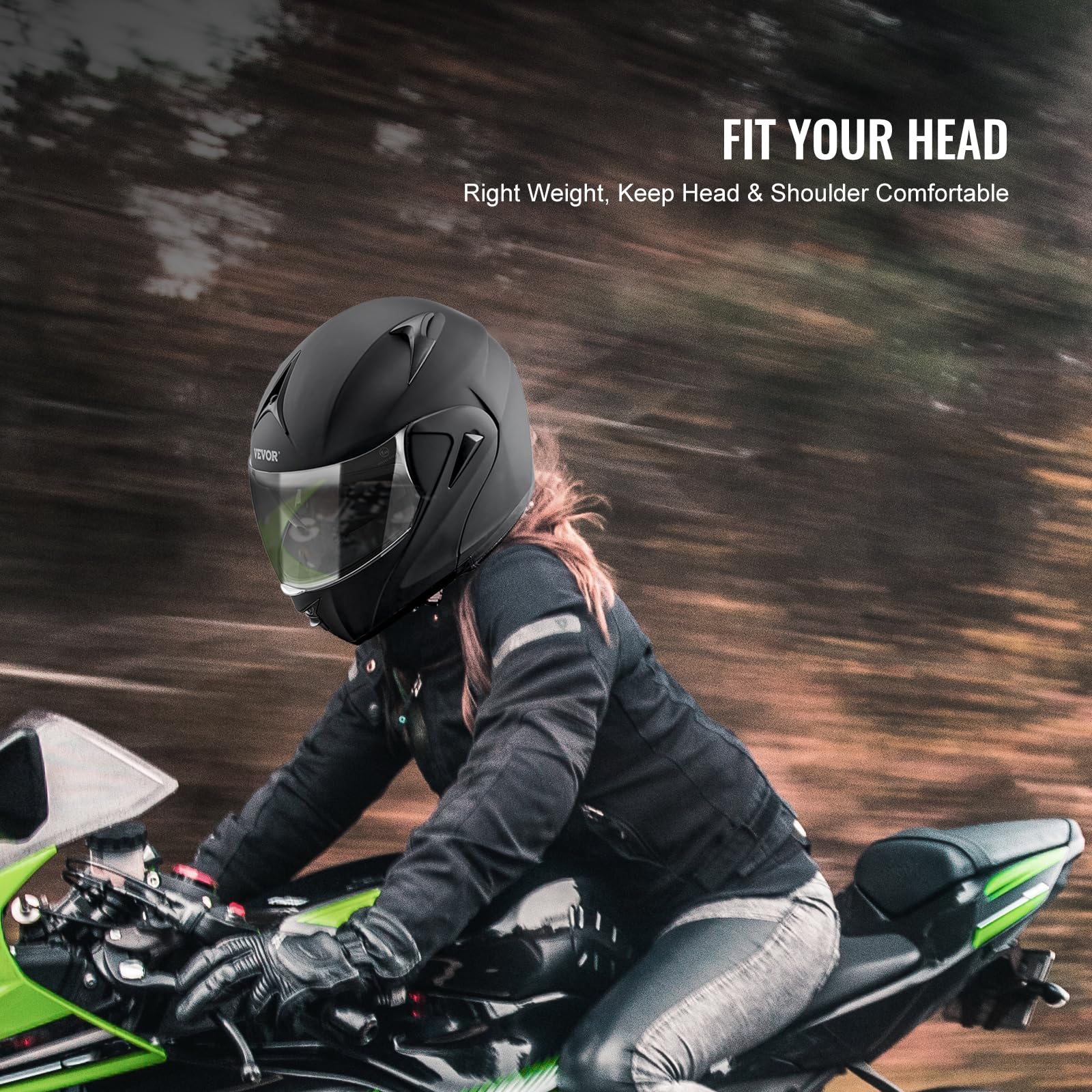 VEVOR Motorradhelm Motocross-Helme 3/4 Gesicht Größe XL, Helme aus ABS mit Wechselglas, ECE-geprüfter bequemer Motocross-Helm, für Jugendliche & Erwachsene schwarz