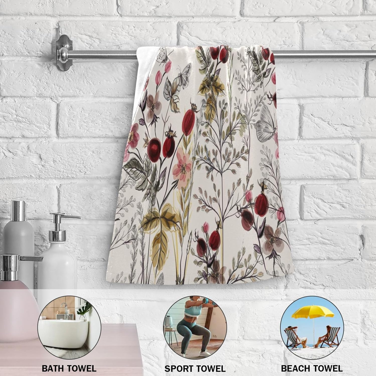 2 Pack Vintage Floral Leaves Hand Towels for Bathroom,Soft Absorbent Spring Burgundy Red Wildflower Butterfly Decorative Guest Face Bathroom Towels,Quick Dry Farmhouse Kitchen Towels 14"x28" - Image 5