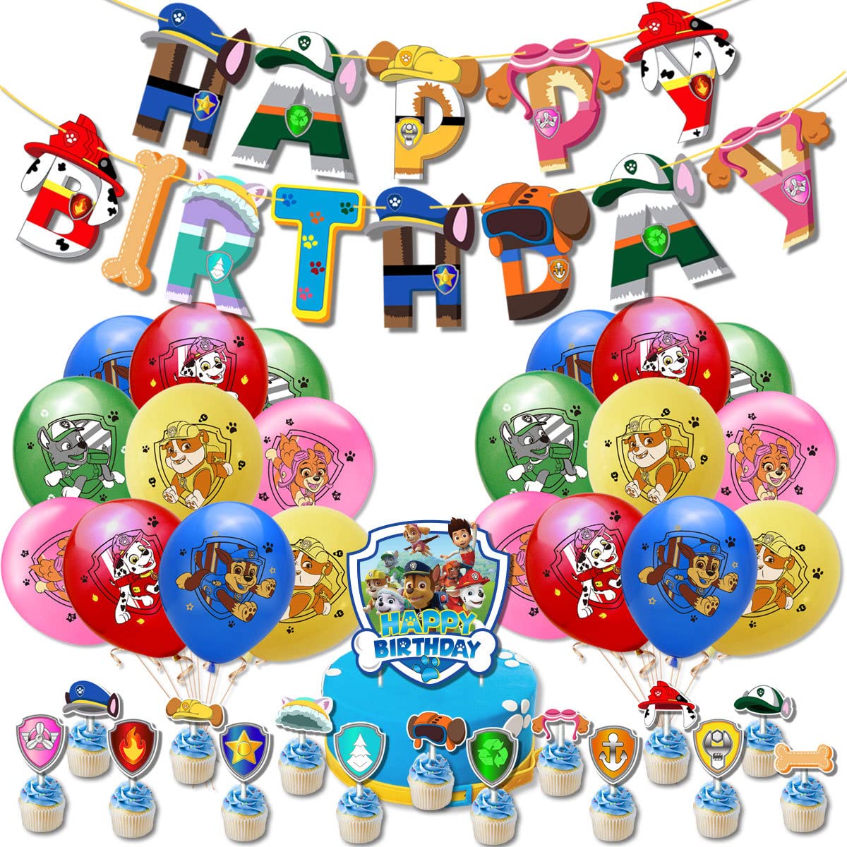 Paw Patrol Birthday Decorations – Paw patrol birthday banner, balloons, Cake Topper - Paw Patrol Birthday Supplies - Paw Patrol Theme Birthday Party Decorations