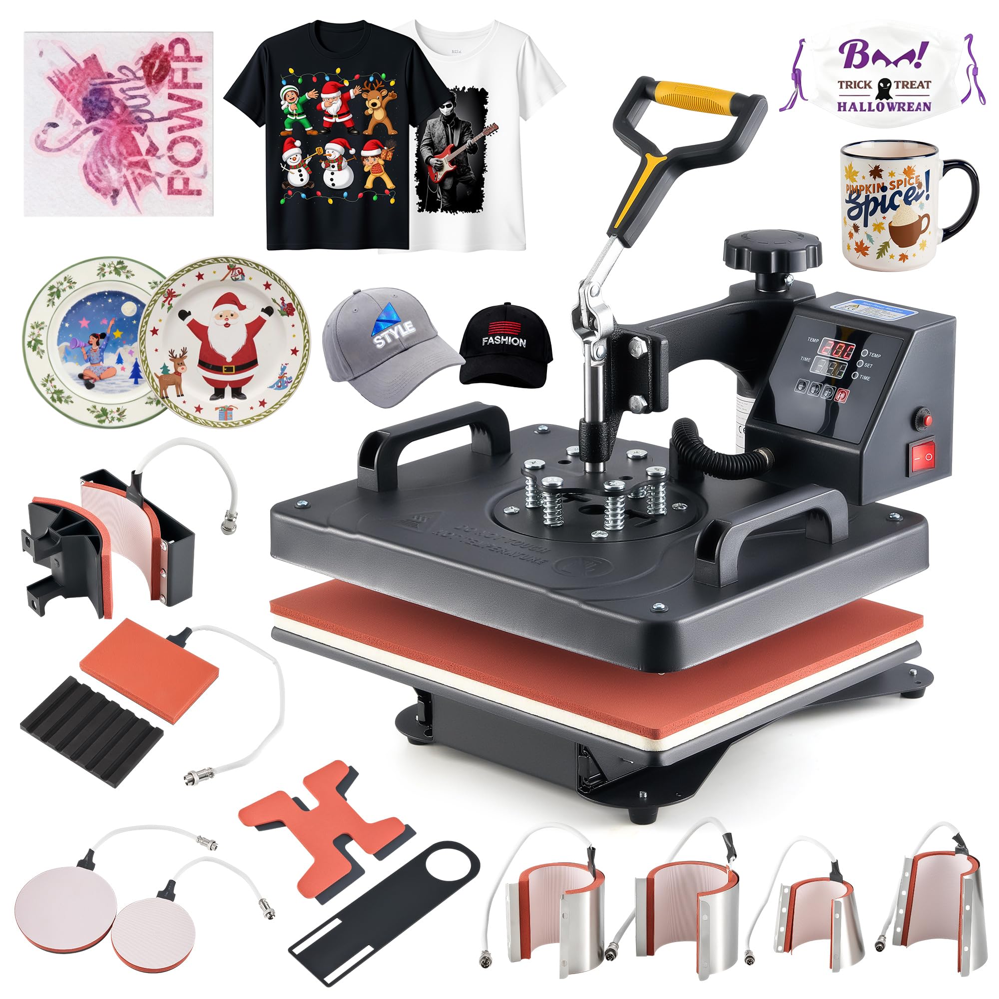 CREWORKS Prensa de Calor 38x30 cm, Maquina de Sublimacion 11 en 1 con Control Digital, Tubos de Calefacción Dual para para Camisetas, Tazas, Sombreros, Platos, Zapatos, Bolígrafo