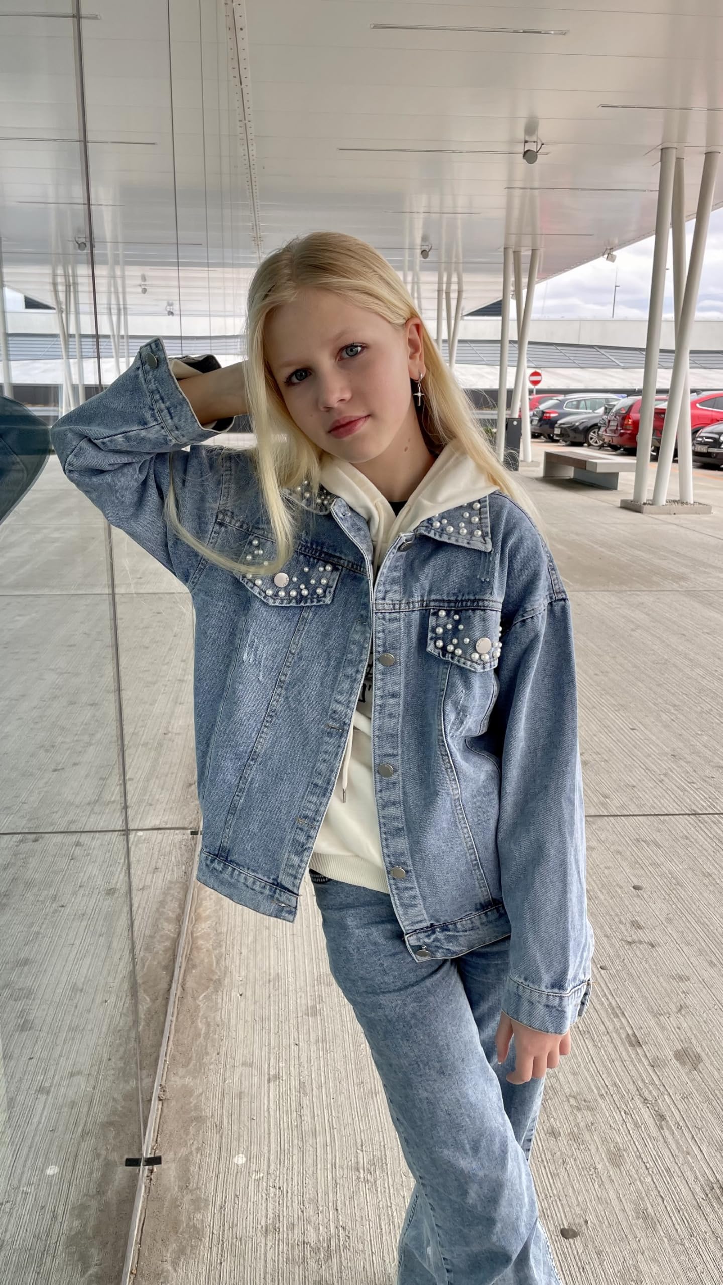Rolanko Chaquetas de mezclilla para niñas, chaqueta básica de gran tamaño para niñas, ropa de otoño con botones, chaqueta de camionero de 5 a 14 años
