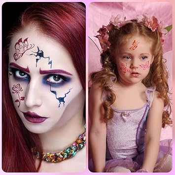 Chinco 24 Pieces Face Paint Stencils Face Body Tattoo Templates Painting Stencils for Kids Holiday Halloween Makeup Body Art Tattoos(Graceful Style)