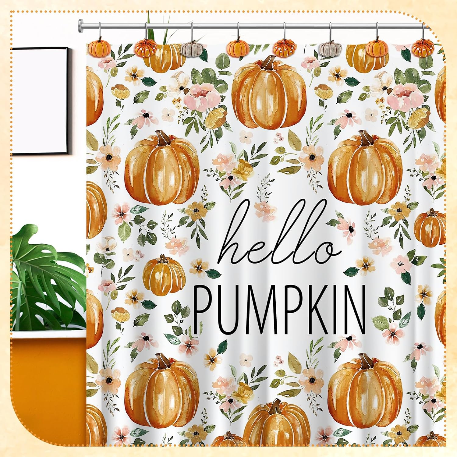 Reallnaive 12 Pcs Pumpkin Fall Shower Curtain Hooks Farmhouse, Spot image 3