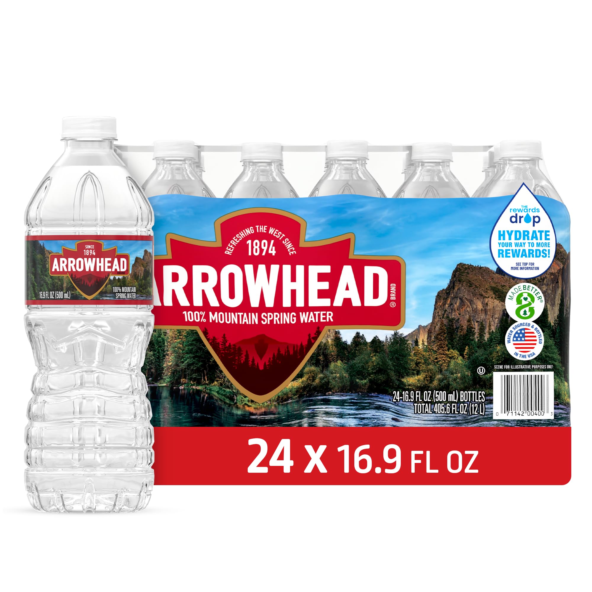 Arrowhead Mountain Spring Water Bottles, 24 Pack - Still Bottled Water with Naturally Occurring Minerals & Electrolytes for Taste - 16.9 Fl Oz