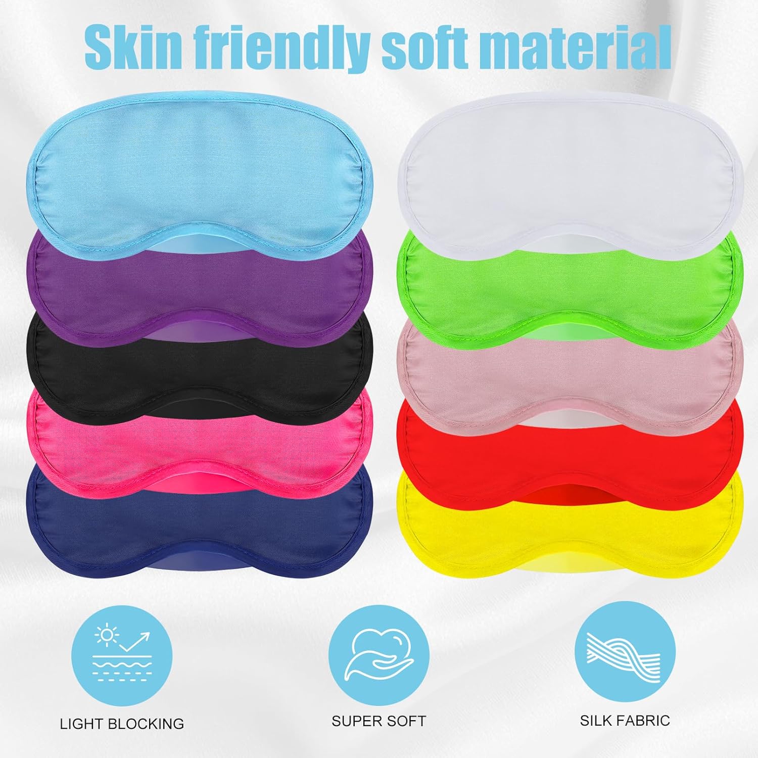 100 Pieces Eye Mask Cover Sleep Mask,Blindfold Sleeping Masks,BlindFolds for Party Game,Eye Cover with Adjustable Strap,Soft Sleep Mask Bulk for Travel Sleep Women Men,10 Colors