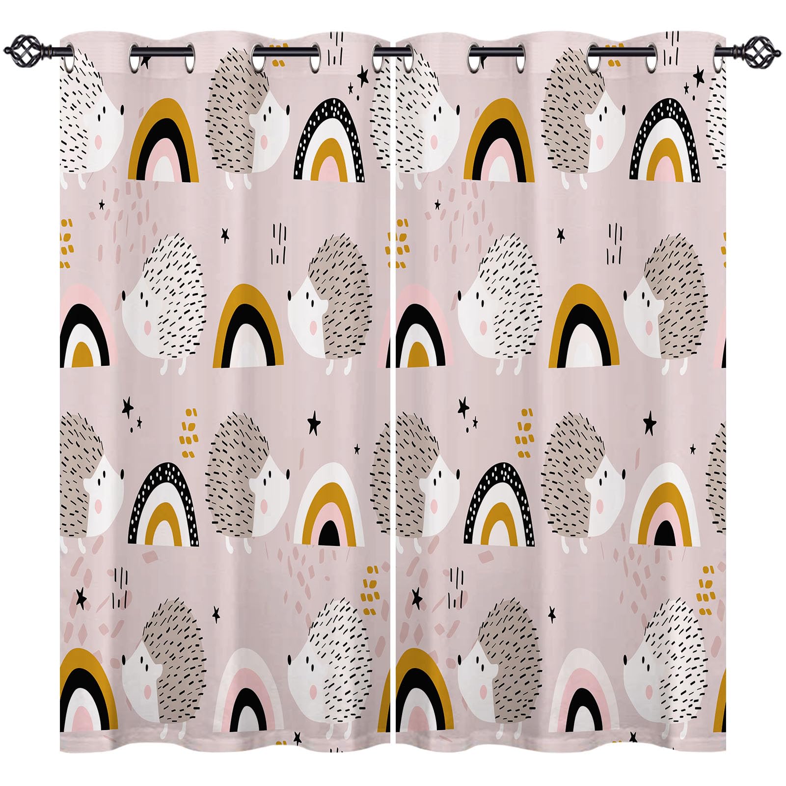 ANHOPE Hedgehog Curtains Eyelet 80% Blackout Room Darkening Curtains with Colorful Animal Rainbow Print Pattern Thermal Insulated Window Drapes for Kids Bedroom Living Room 30 x 63 Inch Drop 2 Panels — image 1