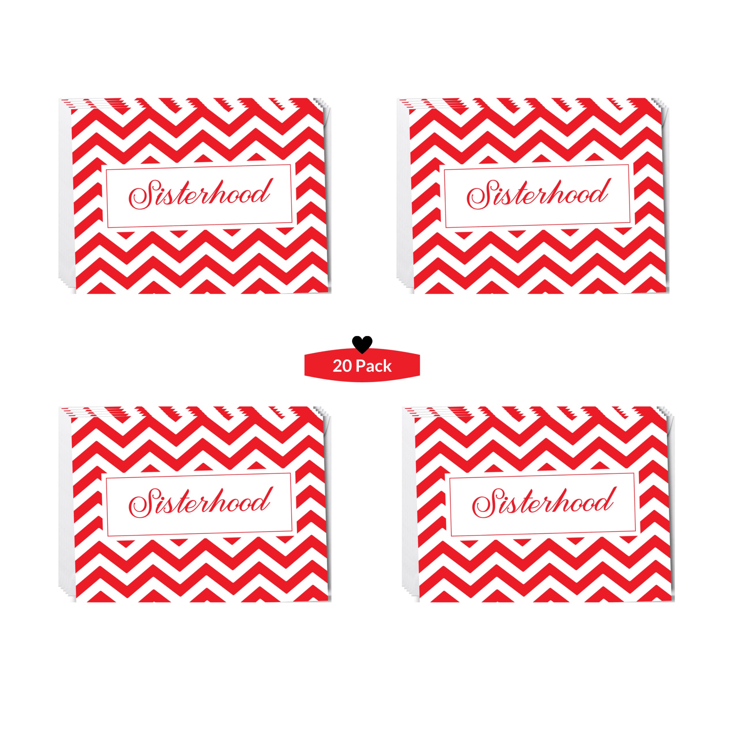 20 PC Red and White Sisterhood Notecards | Sorority Inspired | Blank Inside