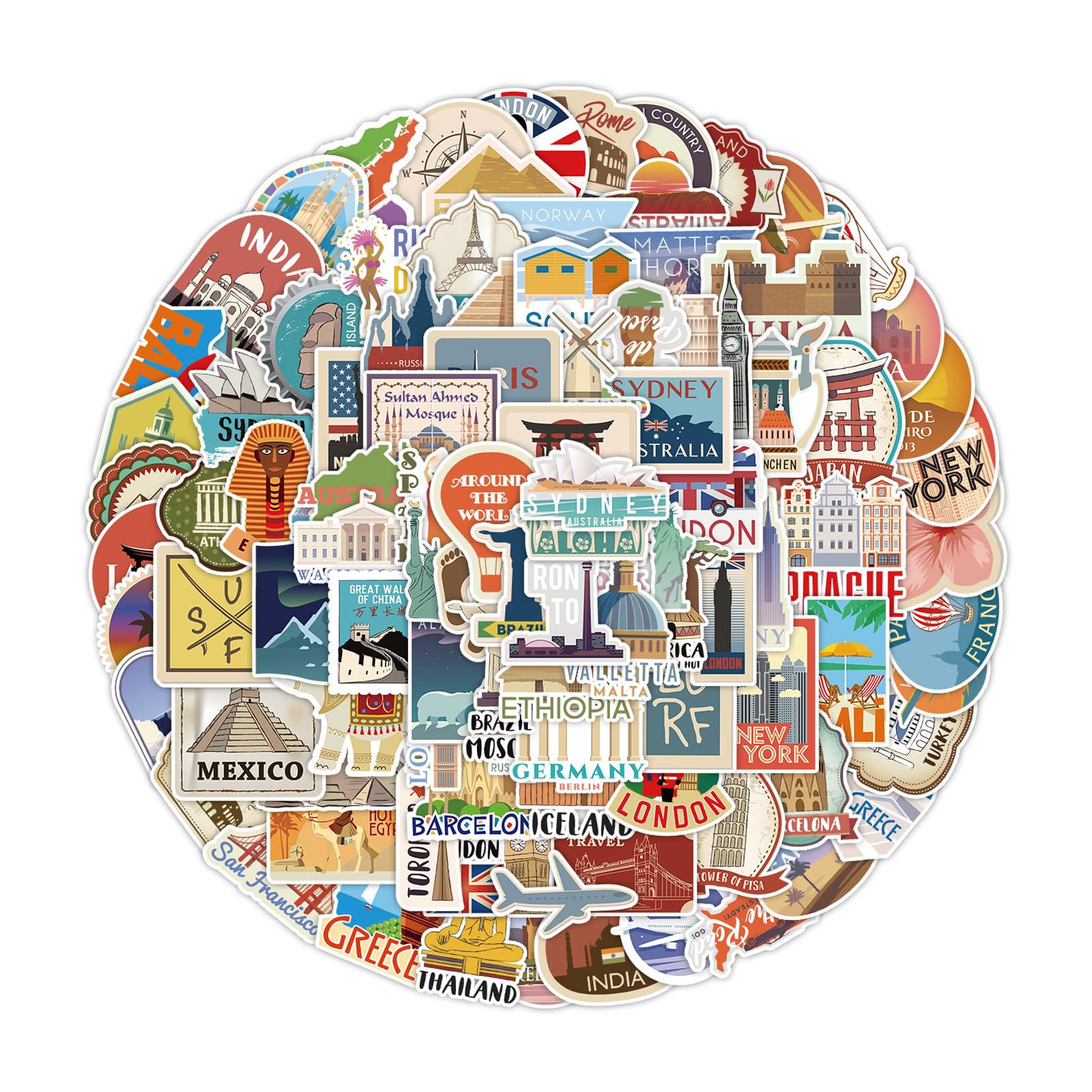100 PCS Waterproof Travel Stickers for Adults Teens, Vintage Aesthetic Stickers for Suitcase, Luggage, Laptop, Geography Sticker, Water Bottle, Journal, Scrapbook, Skateboard (Style A) โ image 1