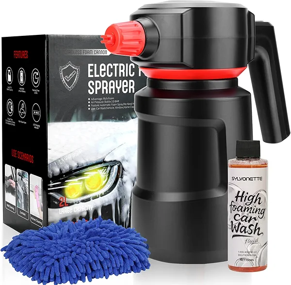 Sylvonette Electric Foam Sprayer - 2L Cordless Battery Powered Pump Sprayer with Smart Protection,Foam Cannon with 150ML Car Wash Soap for Detailing Cleaning