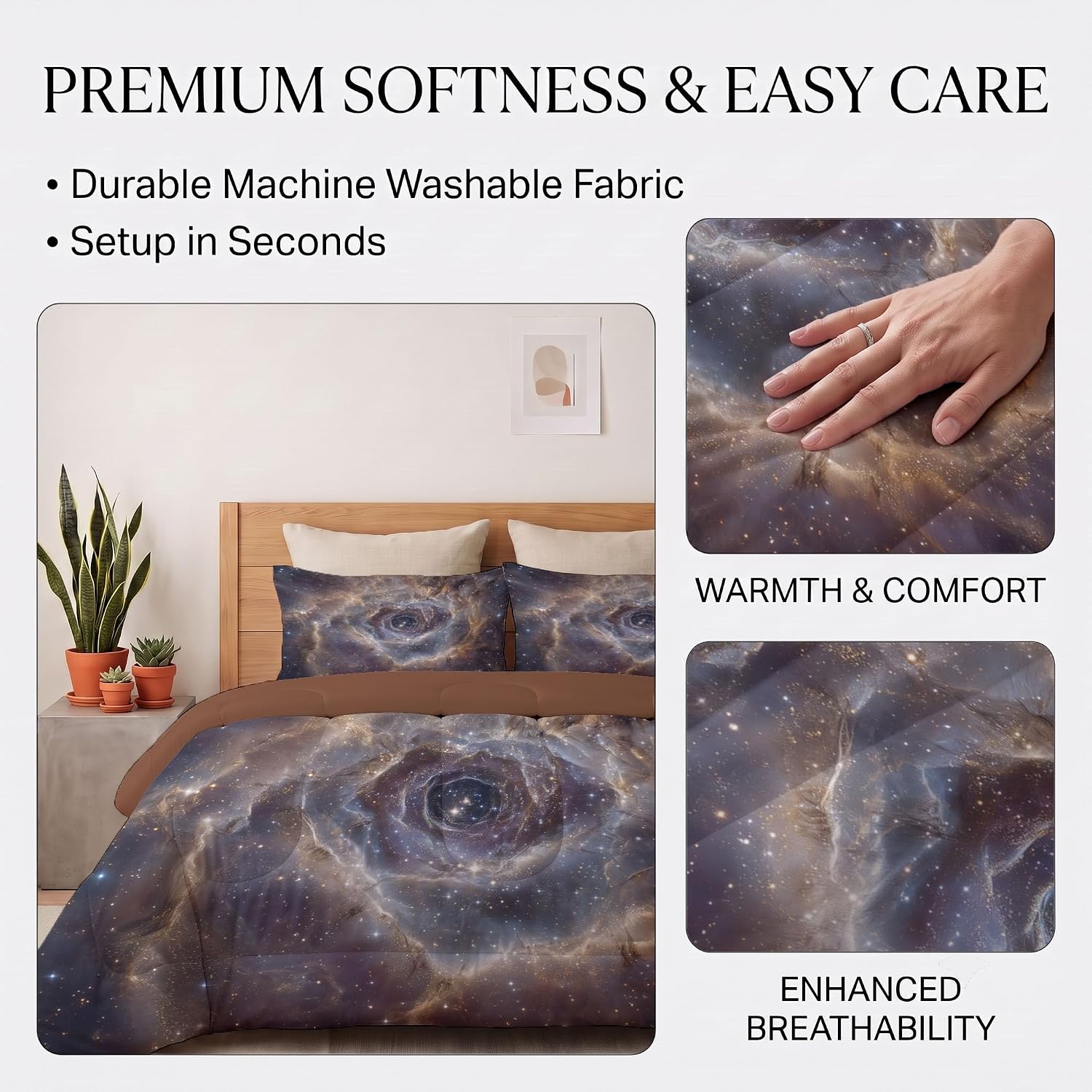 Cosmic Style Quilt Set Twin 3 Pieces, Purple Quilts Bedding Set Rose Nebula Bedspread Bed Cover Lightweight Spring Summer Beds Coverlet for All Season - 68"X90"