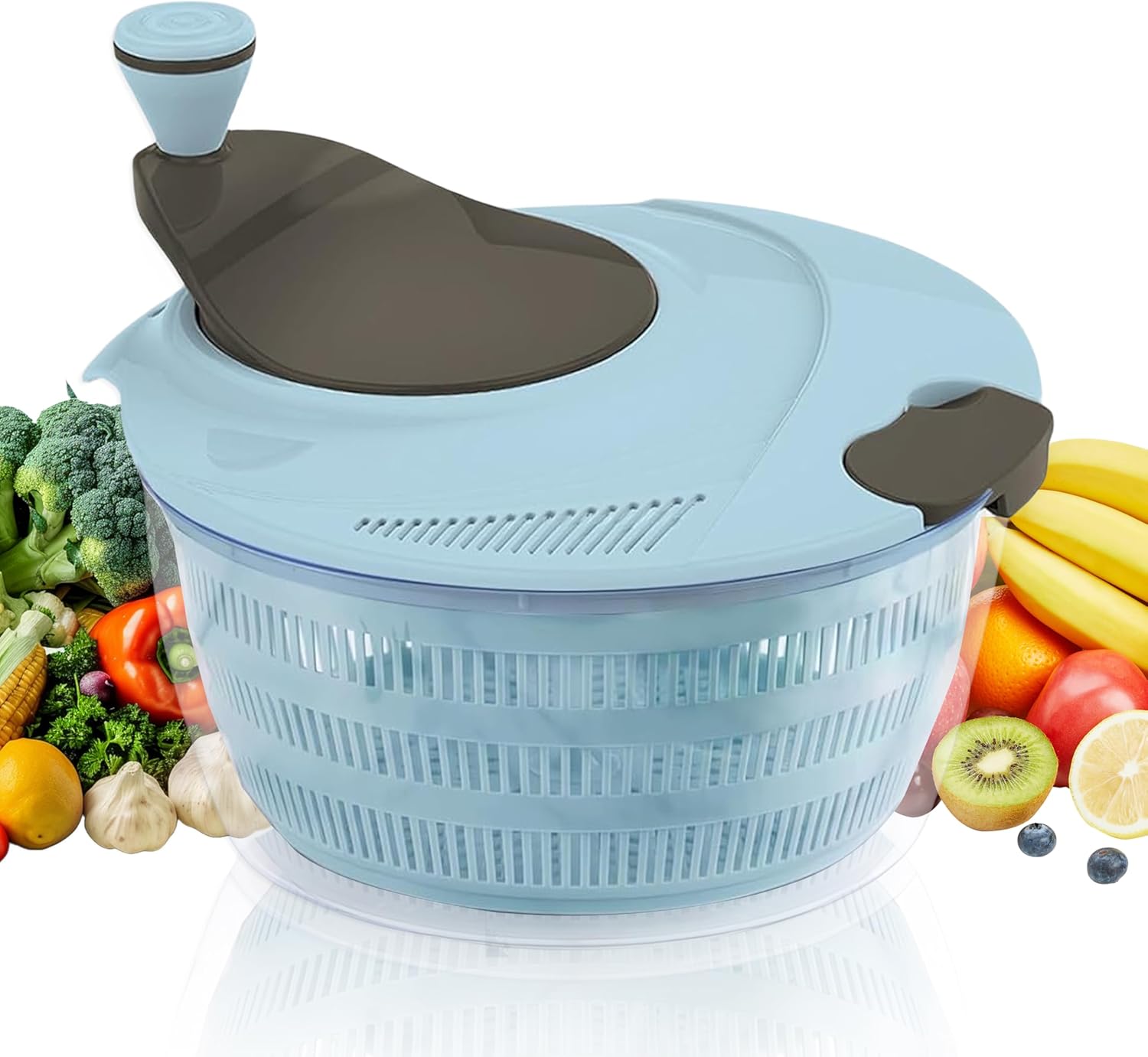 Salad Spinner, 4.24 Quart Lettuce Spinner with Double Drainage Holes, Salad Washing Bowl, Quick Prep Spinner Salad Dryer for Washing, Spinning, and Draining Greens, Fruits, and Vegetables - Blue