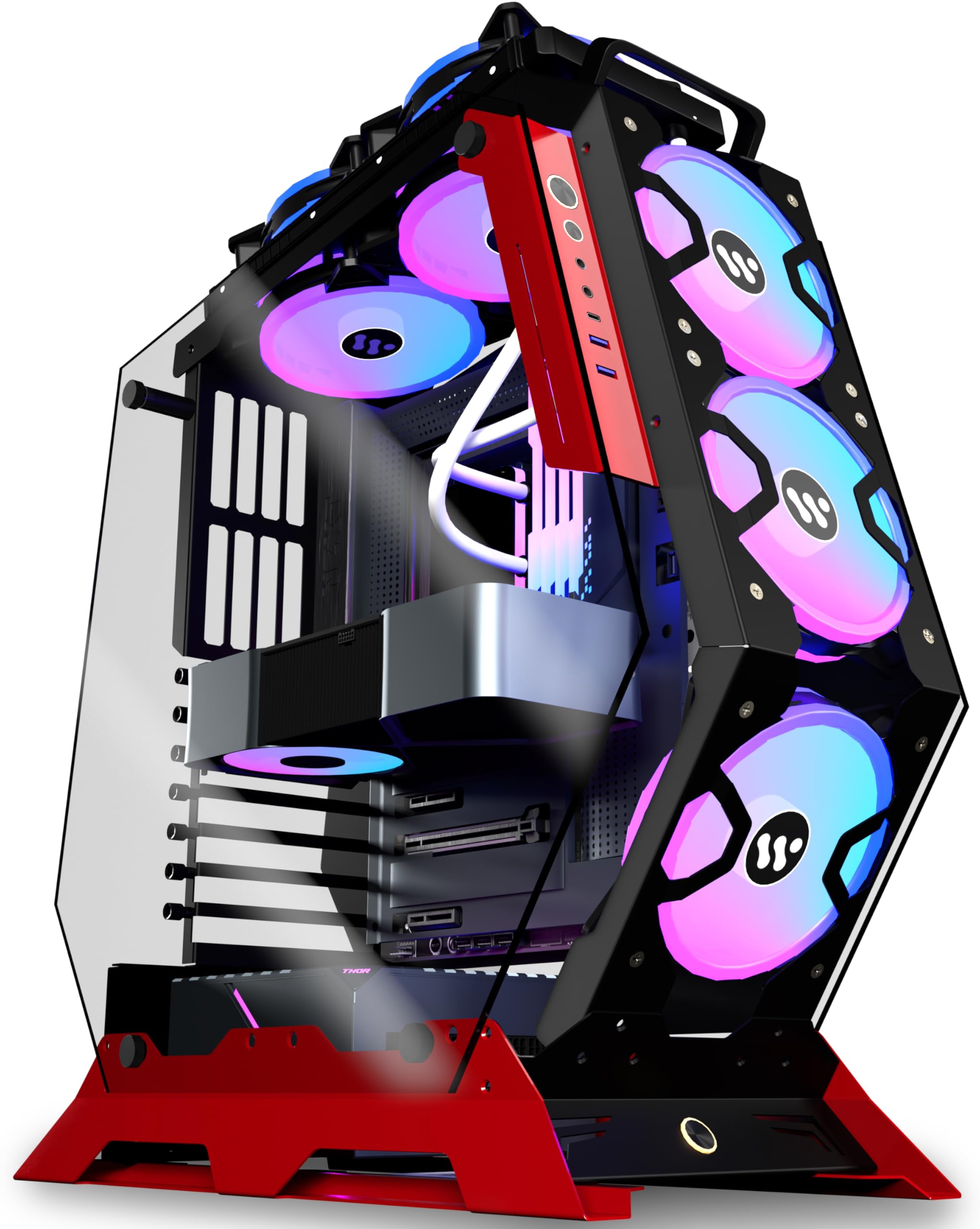 KEDIERS PC Case C570 ATX Mid Tower Tempered Glass Gaming Computer Open Frame Case with 5 PWM ARGB Fans (570 red)