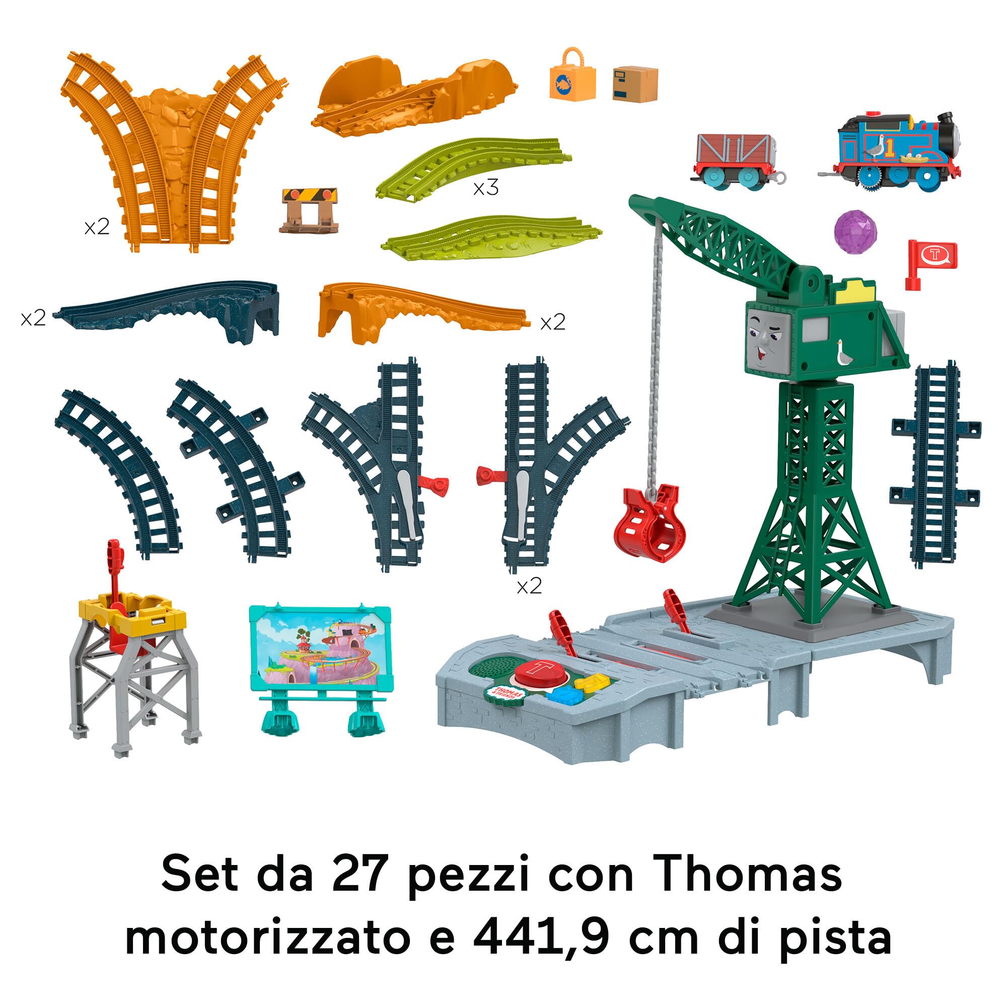 Il Trenino Thomas - I Suoni di Sodor Cranky Delivery, set con pista e 3 personaggi inclusi, con 60 melodie musicali e suoni ferroviari, giocattolo per bambini, 3+ anni, HRC47
