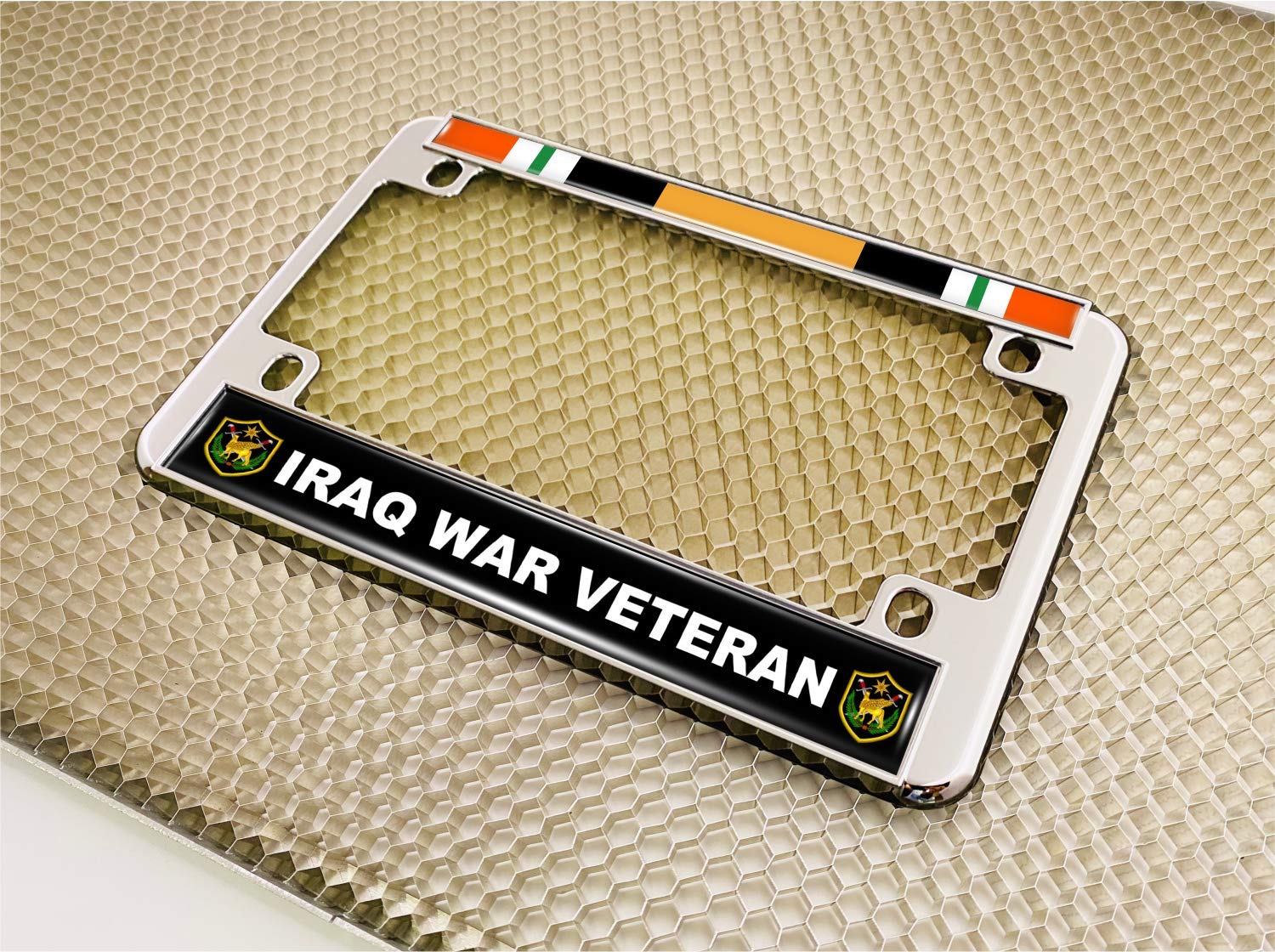 Motorcycle Metal License Plate Frame with Iraq War Veteran Design - Picture 16 of 18