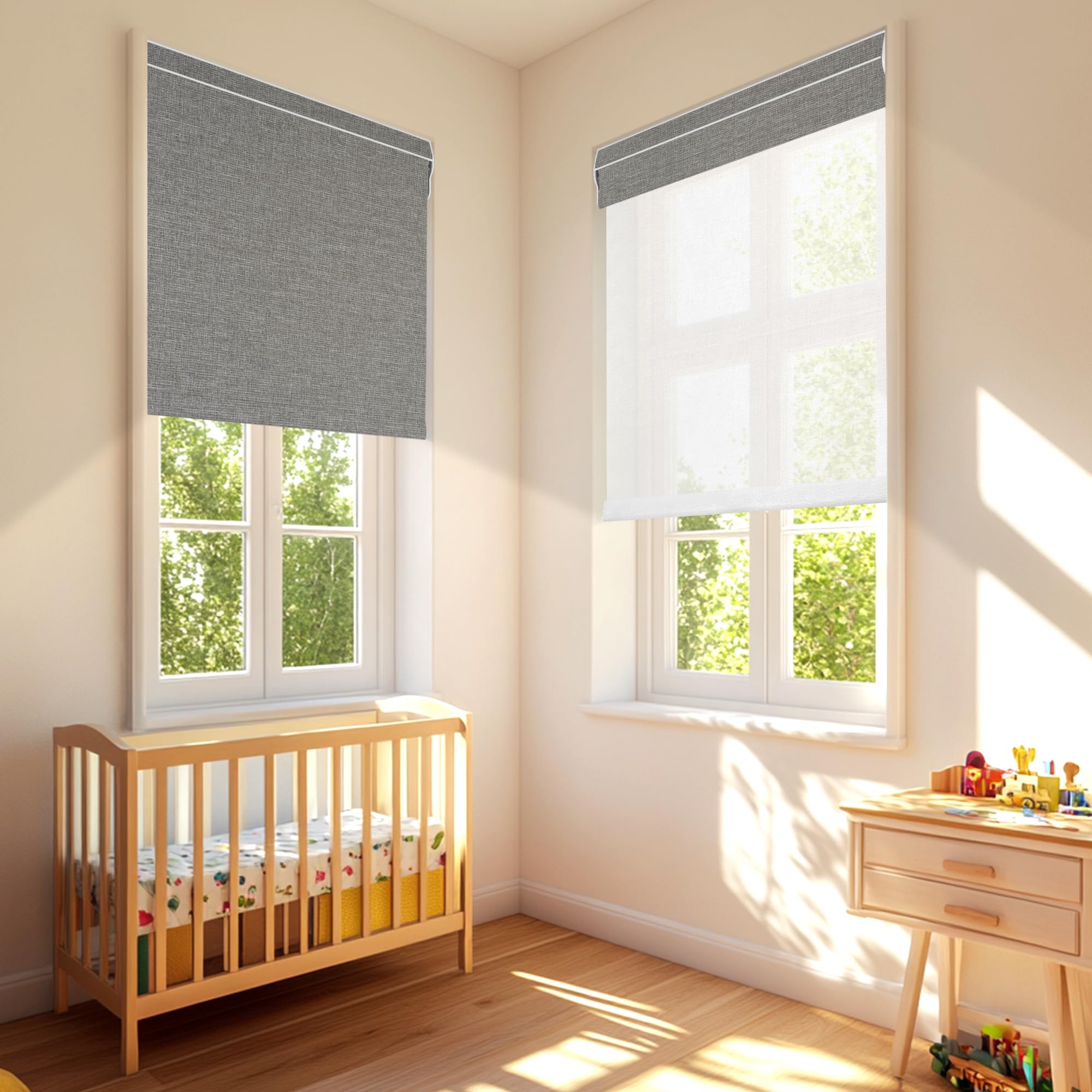 Amazon.com: Boolegon Dual Roller Shades, Cordless Double Window