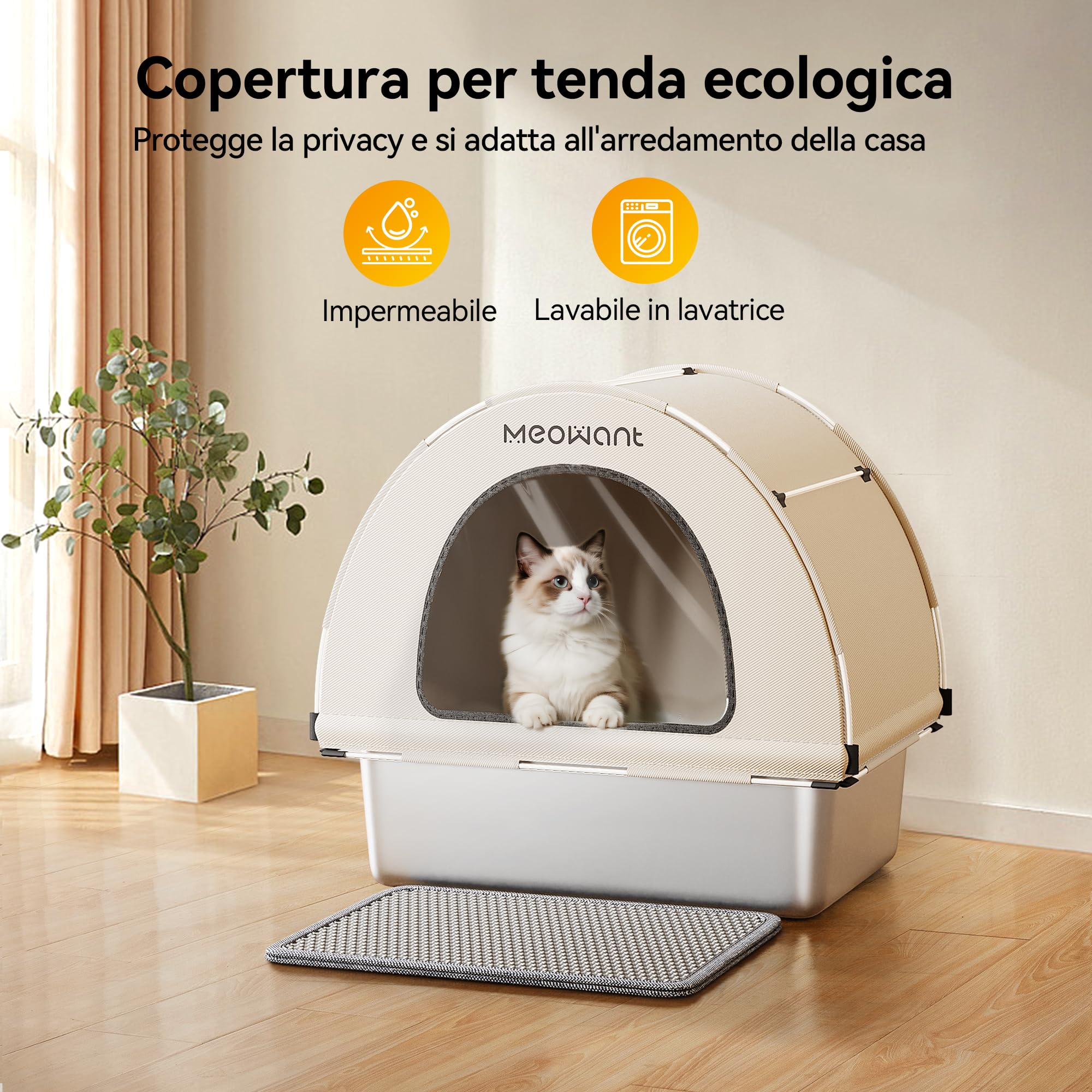 Meowant Lettiera per Gatti in Acciaio Inox, 85L Lettiera Gatto Chiusa XXL con Paletta e Tappetino, Deodorante, Rimovibile 60 x 40 x 60 cm Toilette per Più Gatti