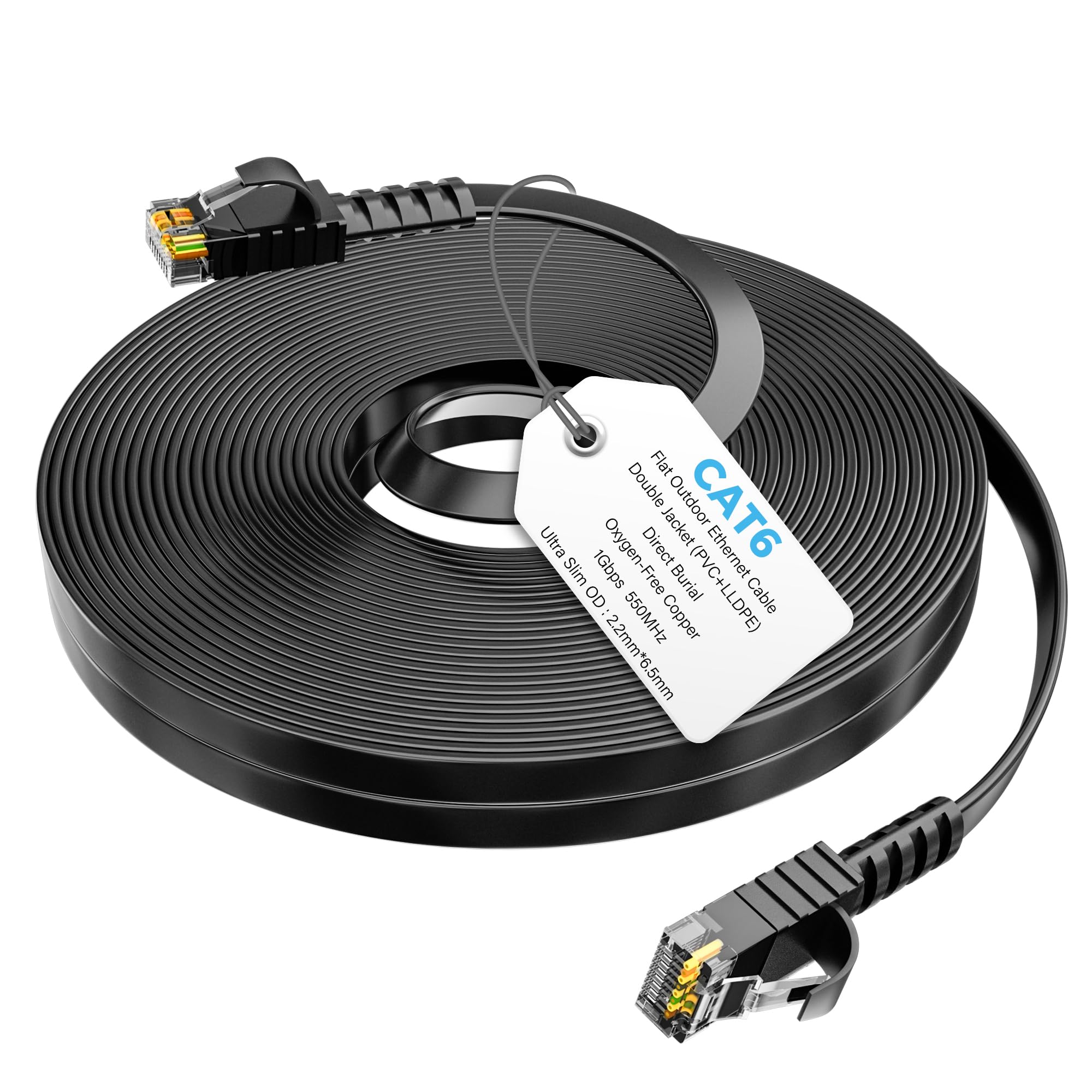 Mygatti 5 Meter CAT6 Flaches Netzwerkkabel-Schwarz,für den Außen-und Innenbereich,1.0 Gigabit LAN,Robustes PVC+LLDPE,UV-beständig Cat 6 RJ45 Ethernet Patchkabel für POE-Kamera,Router,Modem
