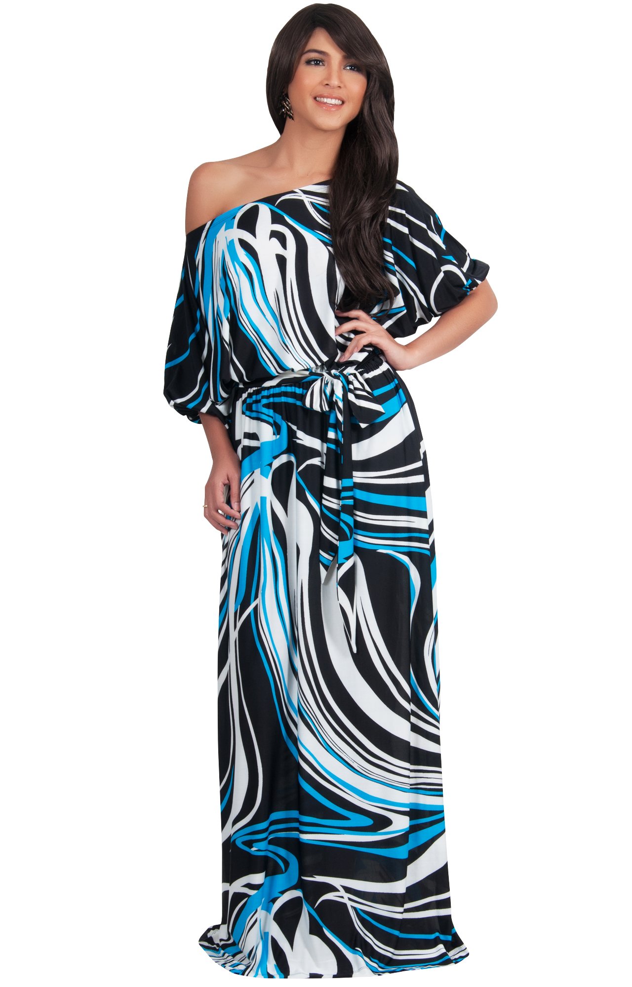 KOH KOH Womens Long One Shoulder 3/4 Sleeve Cocktail Evening Long Maxi Dress Maxi Dress
