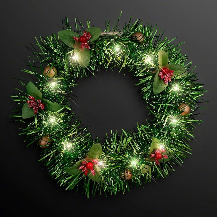 2022white × green christmas wreathe① Amazon.com: Christmas Crown LED Tinsel Wreath Headband