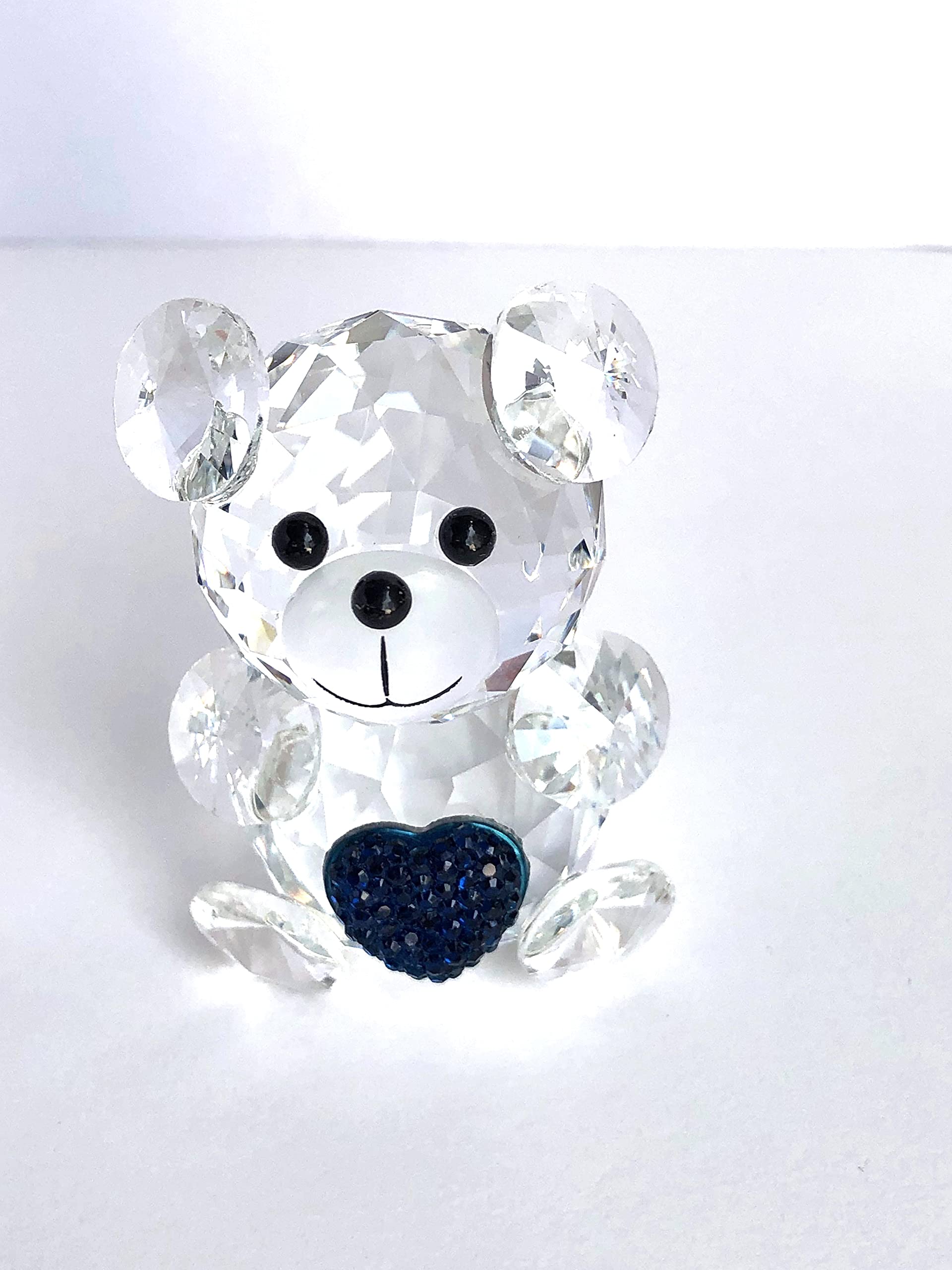 ARTCORE Crystal Bear Figurine Collection Pretty Glass Ornament Cute Statue Home Decor Table Animal Collectible Gift (Blue Heart)