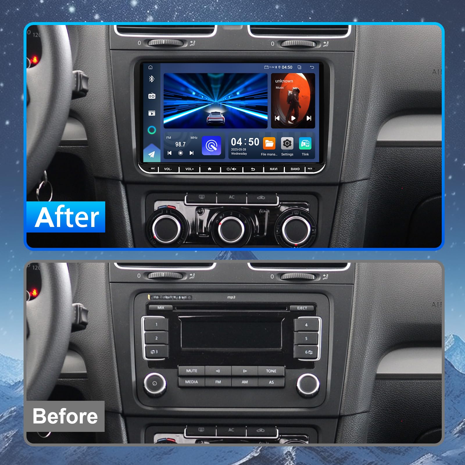 4 + 64G Android 14 Car Stereo Pantalla for VW Golf/Seat/Passat/Polo/Jetta/Touran 9 Pulgadas Multimedia Stereo Radio con Wireless CarPlay Android Auto Mirror Link SWC GPS Bluetooth WiFi FM Camera - 2