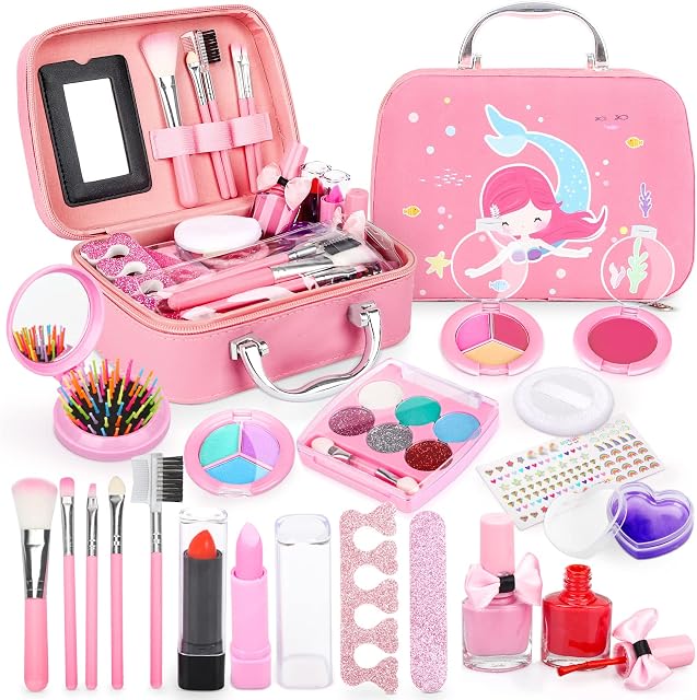 Dreamon Kids Makeup Sets for Girls, Washable Children Play Make Up Toys Nail Varnish Kit Non Toxic with Suitcase, for Girl Boys