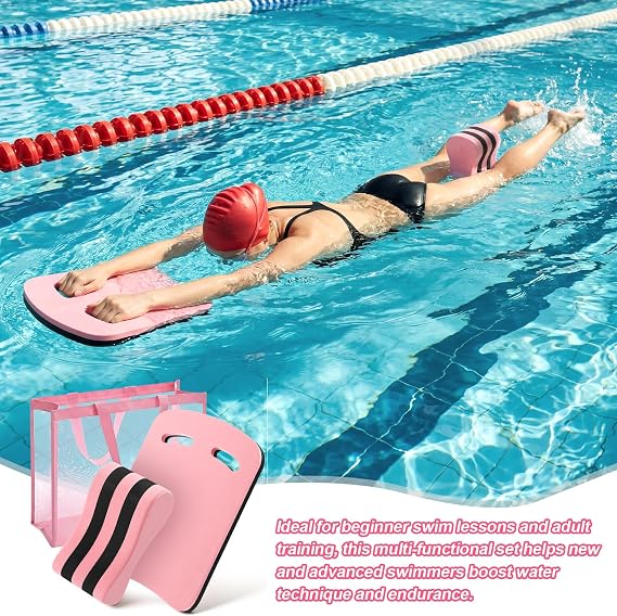 Foilswirl 3 Pcs Swimming Kickboard Pull Buoy Set Paddles Kickboard Leg Float Large Mesh Beach Bag Adult Swim Training Set Aquatic Exercise Equipment Accessories for Hand Leg Beginners Aerobics Fitness