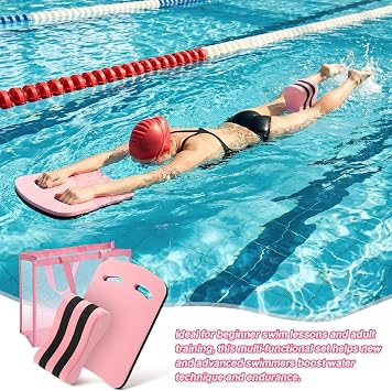 Foilswirl 3 Pcs Swimming Kickboard Pull Buoy Set Paddles Kickboard Leg Float Large Mesh Beach Bag Adult Swim Training Set Aquatic Exercise Equipment Accessories for Hand Leg Beginners Aerobics Fitness