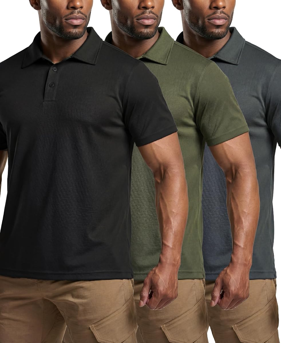 3 Pack Men's Mesh Polo Shirts Short Sleeve UPF50+ Golf Shirts