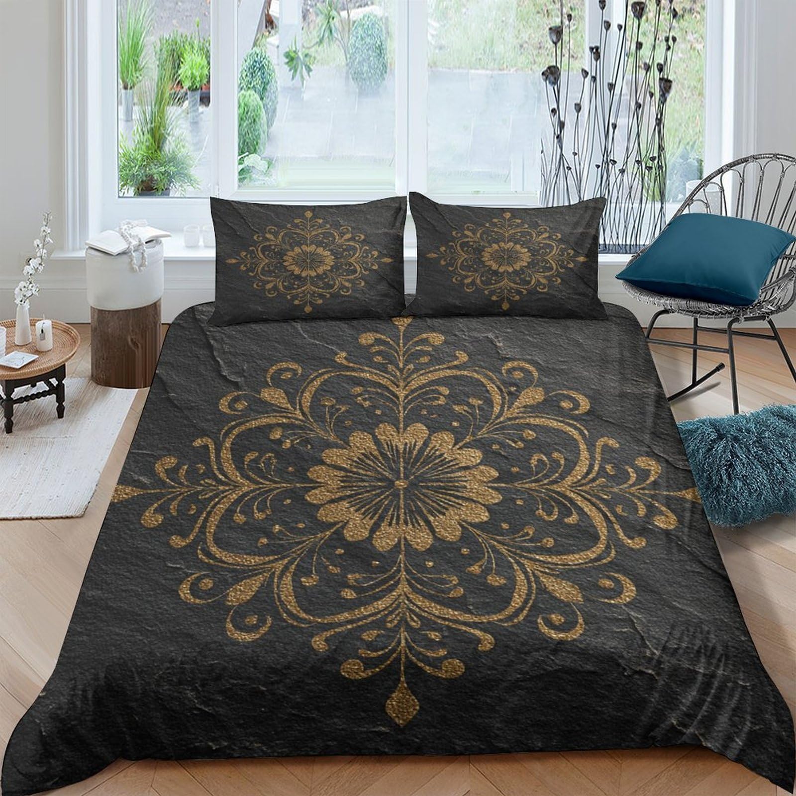3D Printed Ornate floral Comforter Cover Breathable Fabric Vintage decorative motif Duvet Cover Hypoallergenic Fade Resistant Shrink Resistant Lightweight for Bedroom Use Super king（260x220cm）