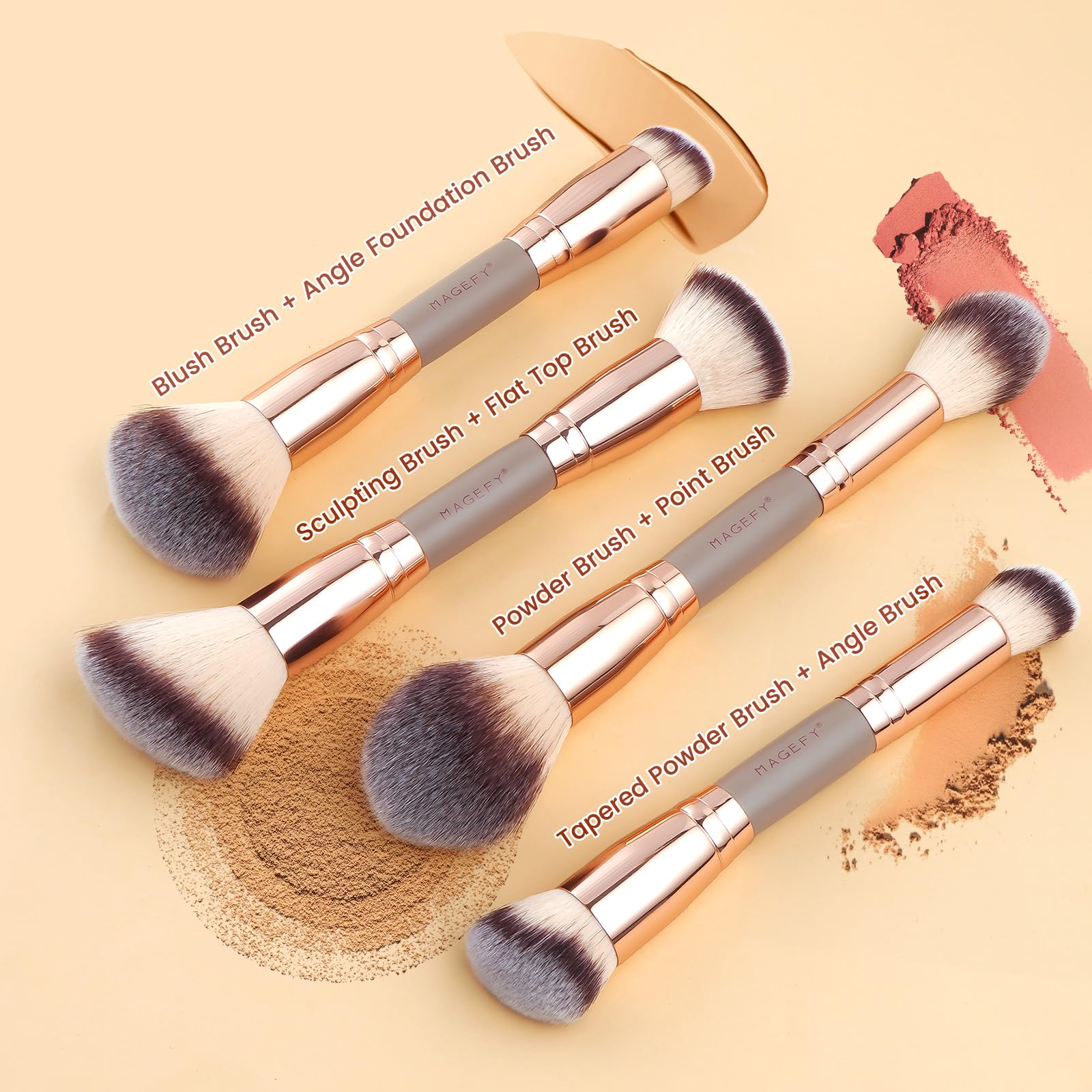 MAGEFY Makeup Brushes 12Pcs with Bag, Double-End Multi-functional for Foundation Powder Blush Eyeliner Eyeshadows brushes with Gift Box,Champagne