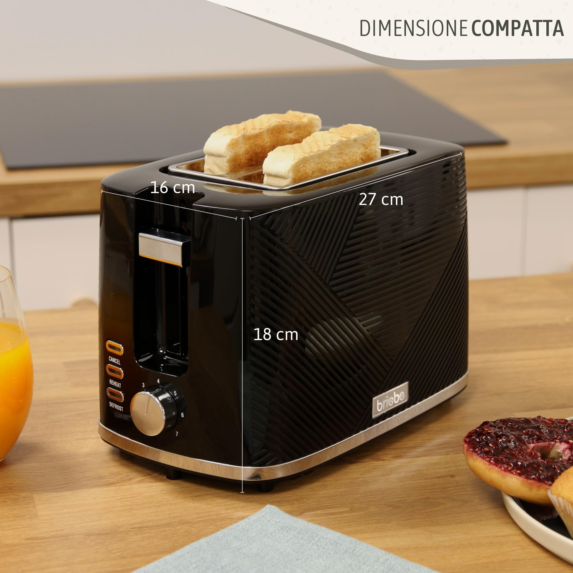 briebe Elegance, Set tostapane con fessura larga 2 fette + bollitore d'acqua elettrico 1,7 l senza fili 2200 W, senza BPA + caffettiera a goccia con filtro 10 tazze 1,25 l, set colazione design