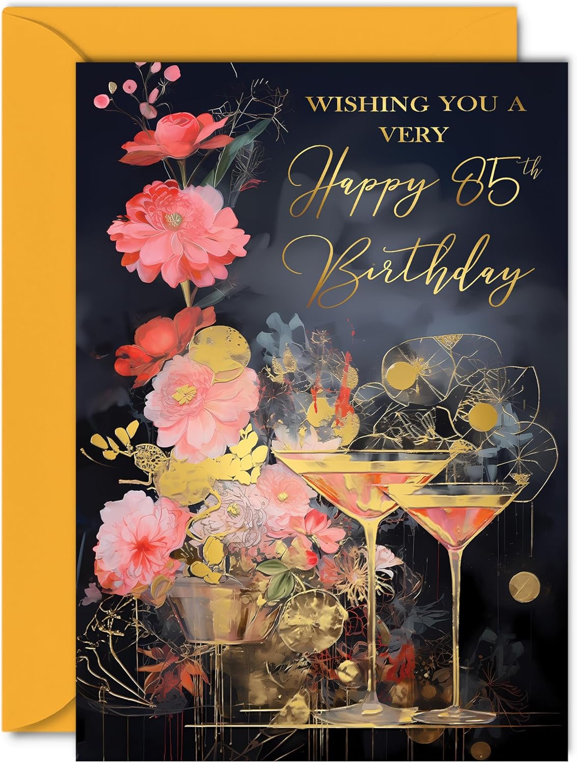 Beautiful Gold Birthday Cards for Women Men - Wonderful Golden Cocktails - Elegant Traditional Pretty Birthday Card for Family Friends Her Him, 5x7 Inch Gorgeous Greeting Cards Gift