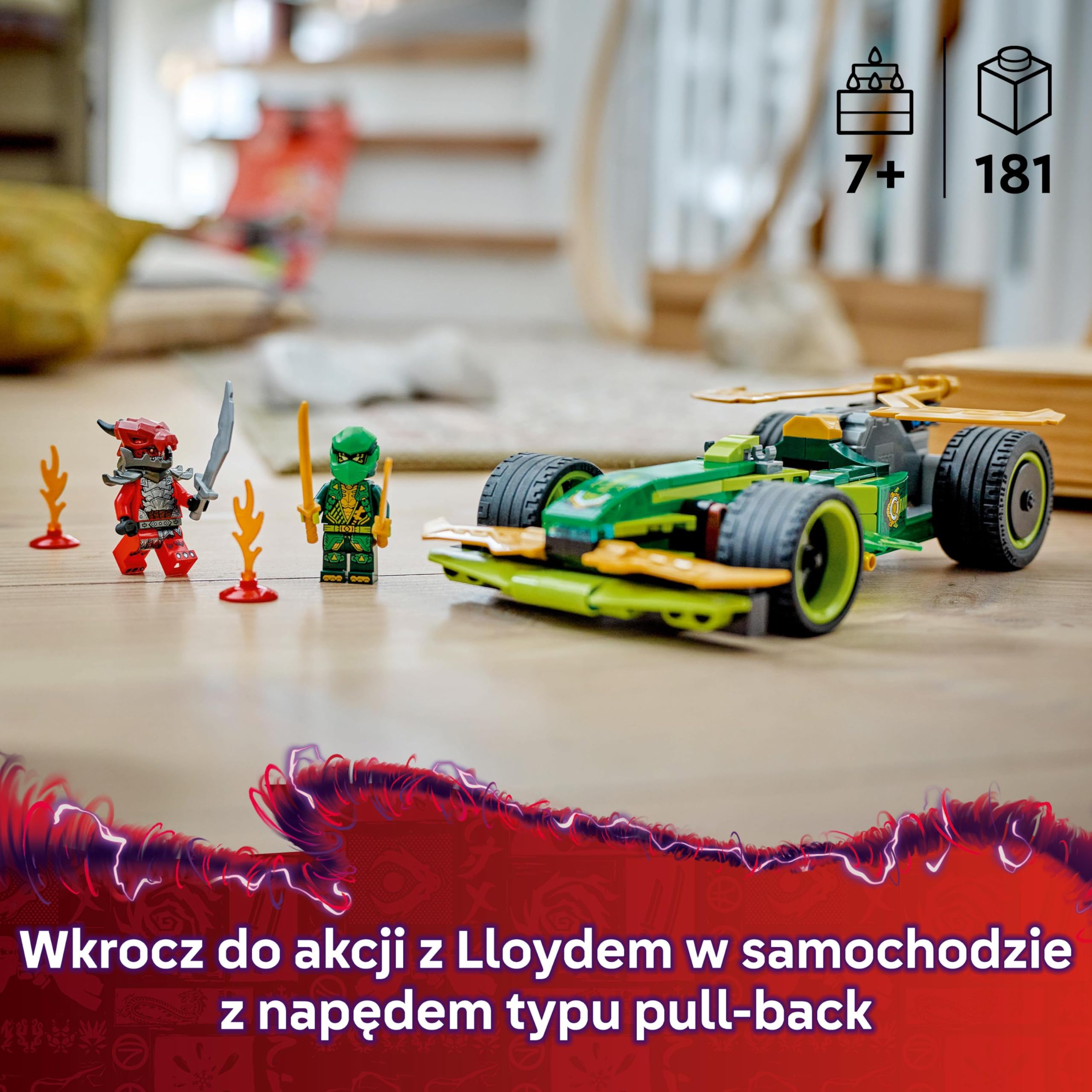 LEGO NINJAGO Samochód wyścigowy Lloyda z napędem typu pull-back, Model Wyścigówki Ninja, Zabawka Konstrukcyjna dla Dziecka z Dwiema Minifigurkami, Prezent dla 7-latka, dla Chłopca i Dziewczynki 71828