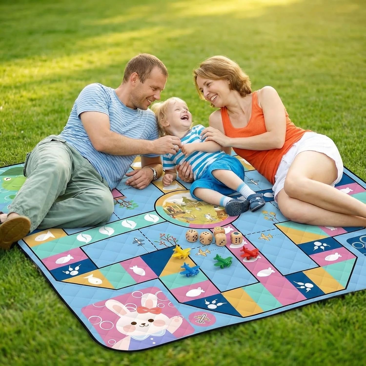 Flying Chess Game Picnic Blanket 80"x80" with Free Pieces, Waterproof Sandproof Extra Large Outdoor & Beach Blanket for Park, Camping, Travel (Style 1)
