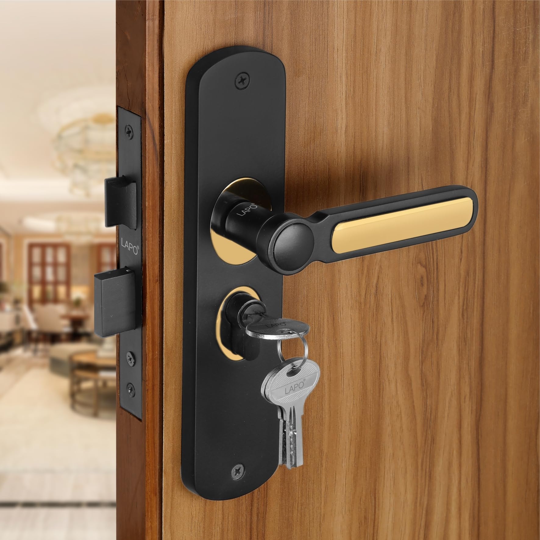 LAPO Door Lock 9 Inch Handles Lock for Door, Door Locks for Main Door, Door Locks for Bedroom, Mortise Lock for All Door 3 Keys | Black Gold Finish | 3 Years Warranty Ro-155 (B0BS5XJNP1) Amazon Price History, Amazon Price Tracker