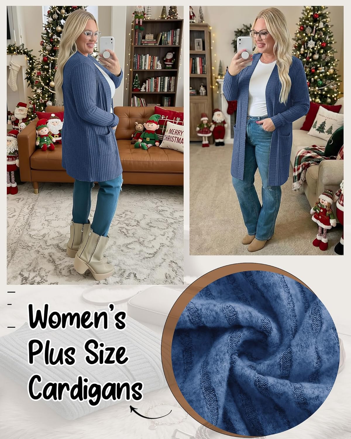 Huukeay 2 Pack Women's Plus Size Cardigans, Long Sleeves Knit Outerwear Coats Open Front Casual Spring Sweaters with Pockets - Image 3