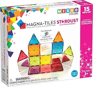 MAGNA - TILES Stardust Set, The Original Magnetic Building Tiles for Creative Open-Ended Play, Educational Toys for Children Ages 3 Years + (15 Pieces Including Glitter and Mirrors)