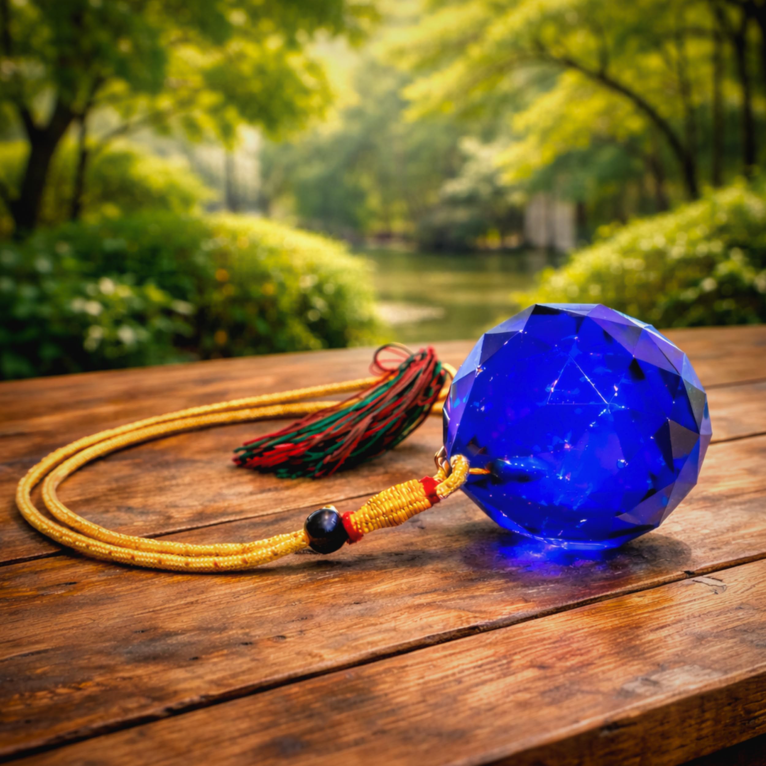 AURA MART Blue Feng Shui Crystal Ball 40mm for Good Luck & Positive Energy | Hanging Suncatcher for Window, Balcony, Car & Home Decor | Vastu Sphatik Prism Showpiece for Her