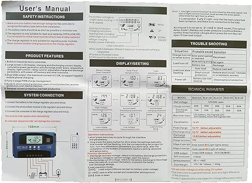 Miniatura 7 de MPPT 100A 12V24V Controlador Regulador de Carga de Panel Solar con Seguimiento Automático de Enfoque, Puerto USB Dual, Pantalla LCD, Nueva