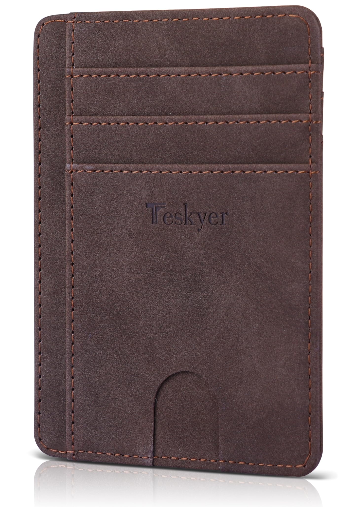 Teskyer Slim Wallet for Men, Minimalist Front Pocket RFID Blocking Leather Wallet Credit Card Holder for Men & Women