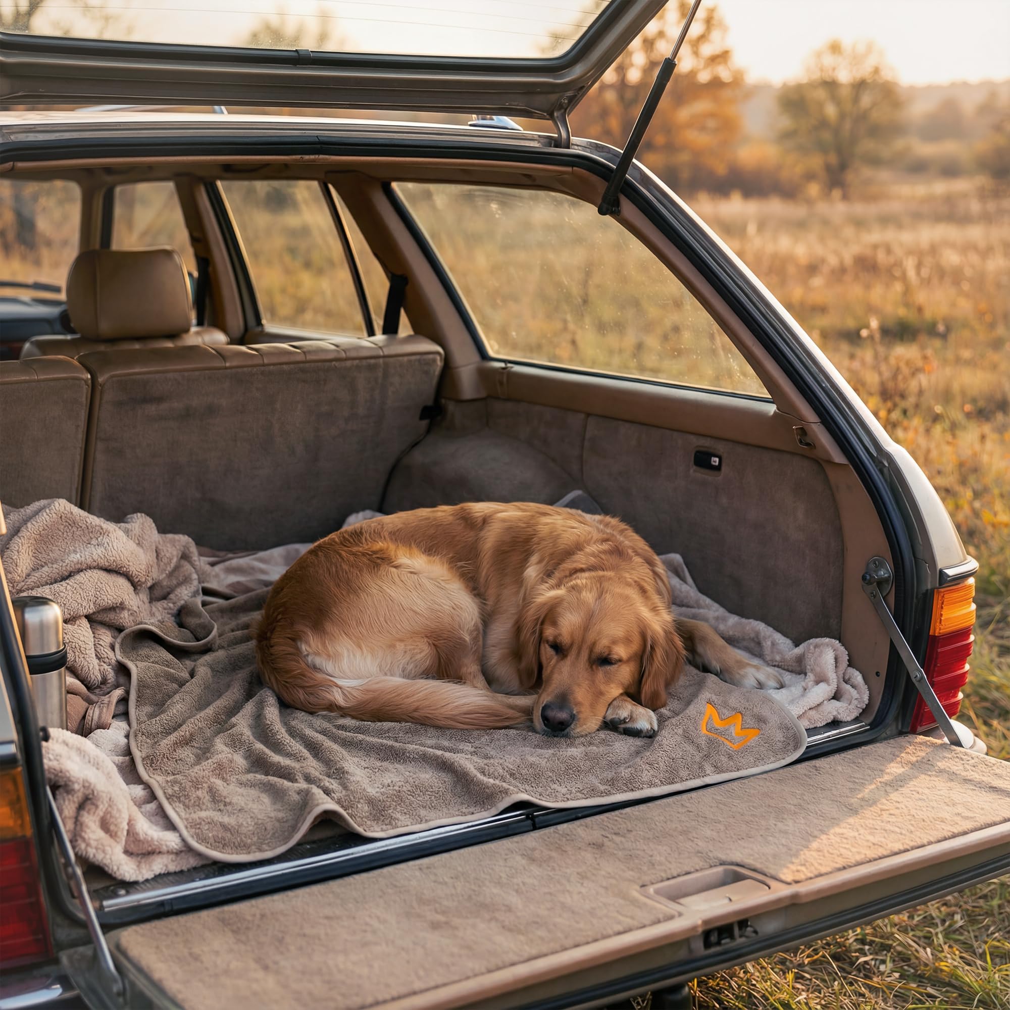 Rudelkönig Hundehandtuch kleine Hunde - Badetuch aus hochwertiger Baumwolle extra saugfähig - 100x60cm - Hunde Handtuch mit 6 Taschen gegen nassen Hund