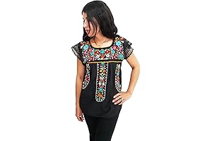 Mexican Blouse: Exquisite Embroidered Masterpiece with Delicate Lace Detail