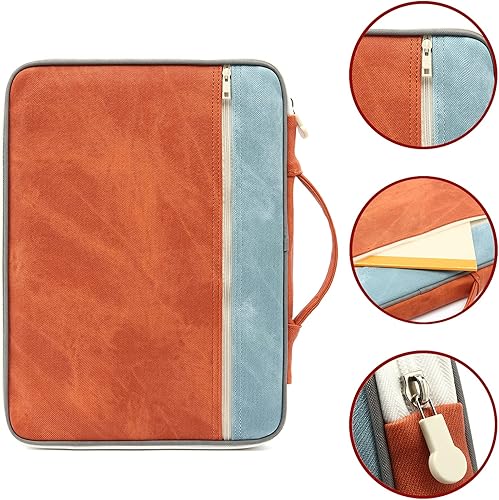 Miniatura 5 de Mygreen Organizador de cartera con cremallera A4, bolsa de documentos, impermeable, carpeta con cremallera, estuche de papel, gris y azul claro