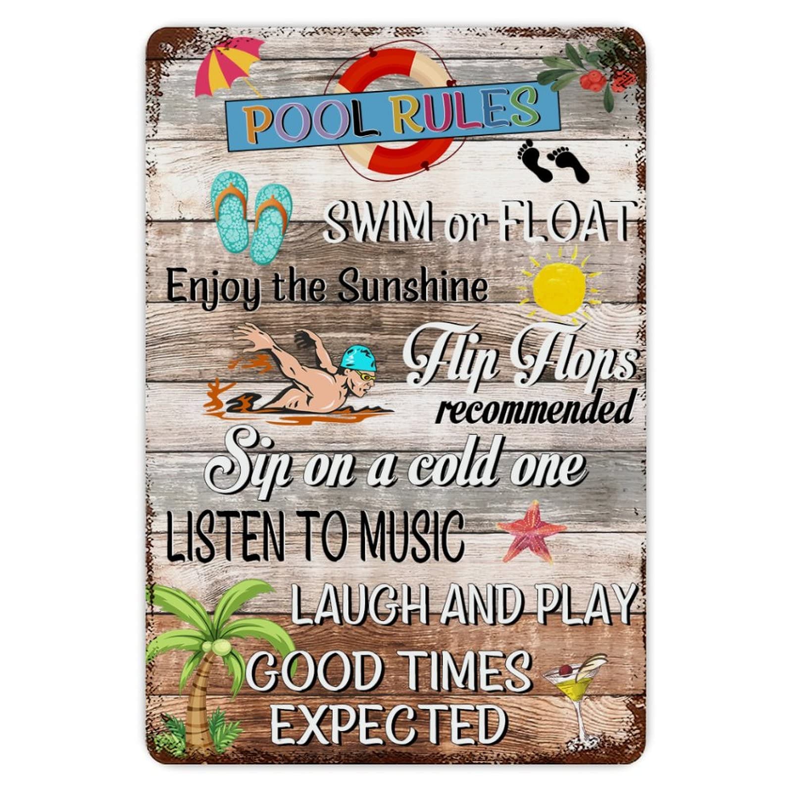 Pool Rules Metal Tin Sign 8x12 inch Business Retail Store Home Restaurant Bar Wall Decor Art Sign Post