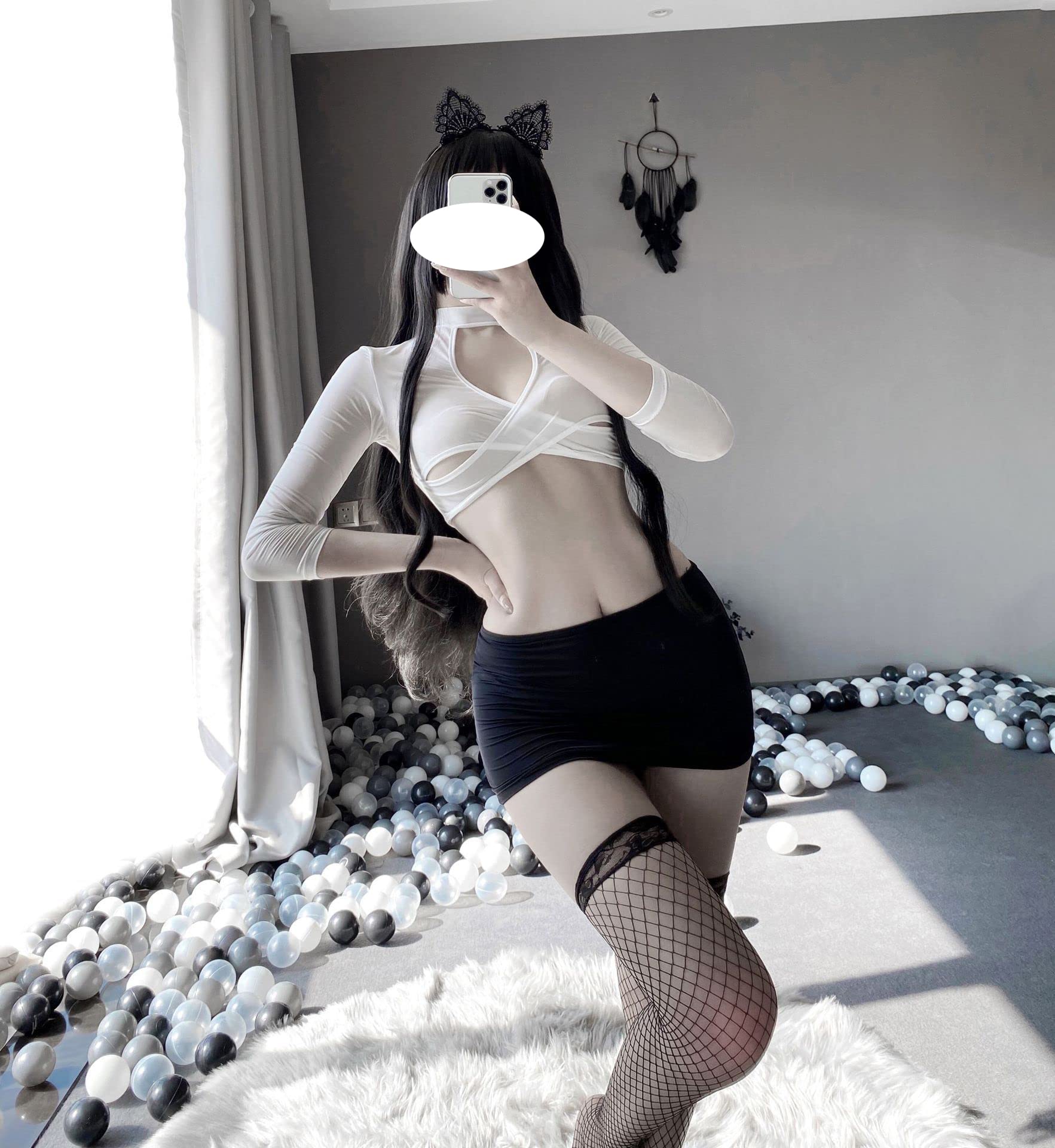 SINGUYUN Women's Office Secretary Uniform Sexy Teacher Costume Cosplay Lingerie With Socks (1012White)