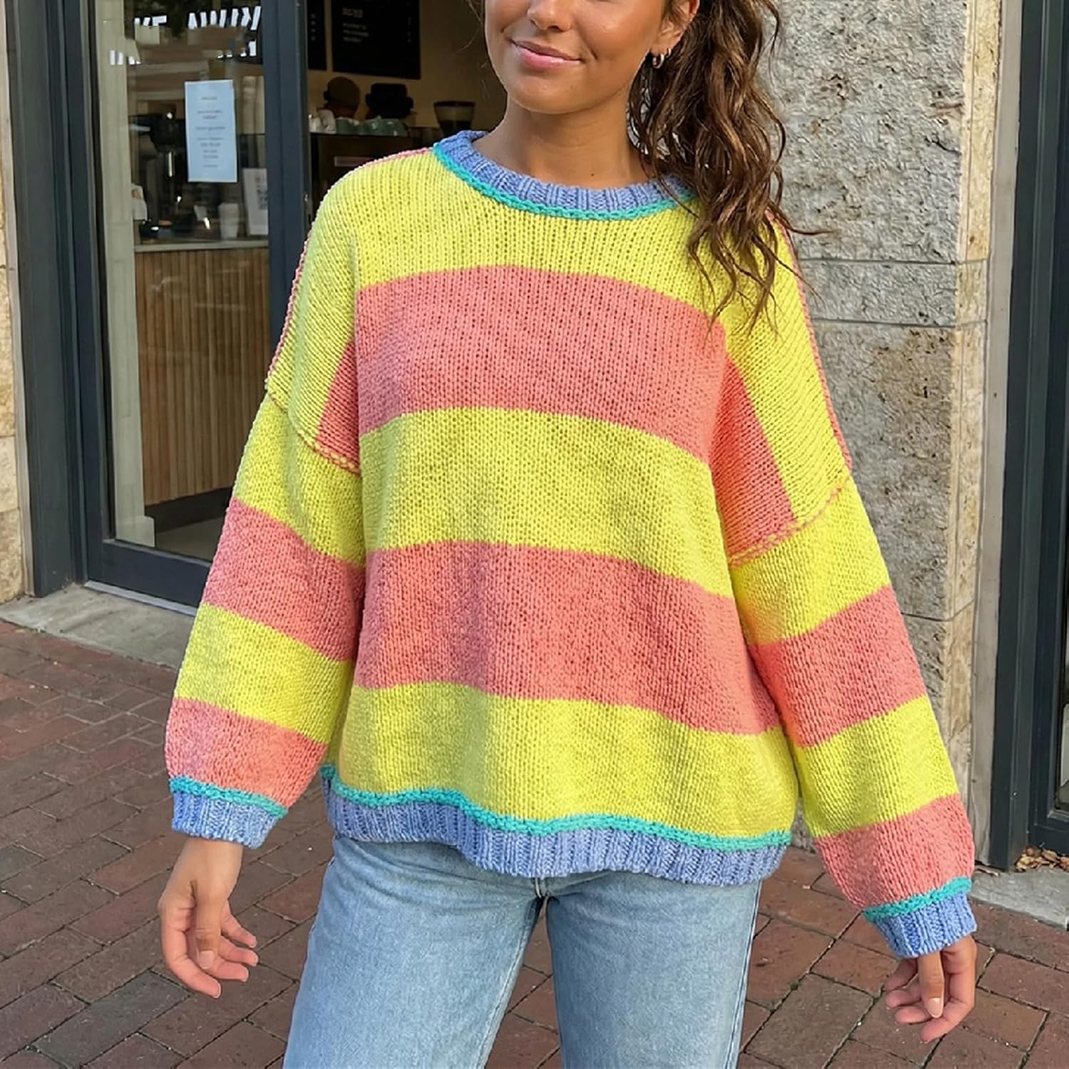 Vintage Sweaters for Women Crewneck Long Sleeve Preppy Oversized Knit Pullover Tops Downtown Girl Aesthetic Clothes - Image 2