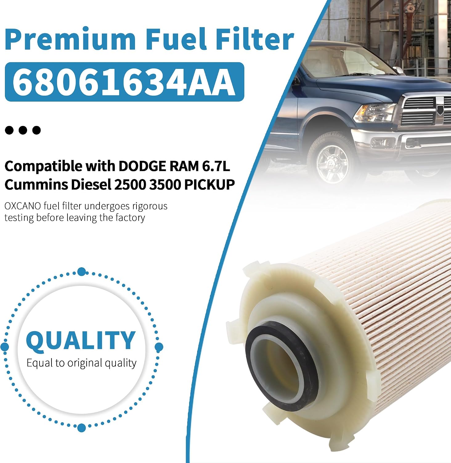 Fuel Filter Water Separator 68061634AA Compatible with 2007 2008 2009 Dodge Ram 2500 3500 6.7L Cummins Diesel 2008 2009 Dodge Ram 4500 5500 6.7L Cummins Diesel Fuel Filter 68061634AA, 5257768