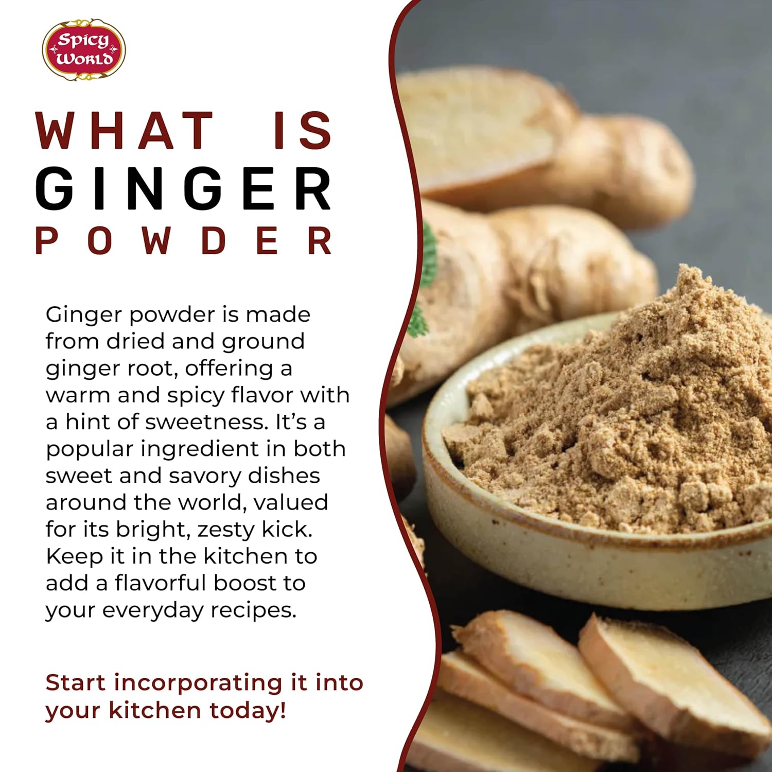 Spicy World Ginger Powder 5 LB Jar – Gluten Free, Bulk Ground Dried Ginger Root, Pure Zingiber Officinale, Non-GMO, Warm & Spicy Flavor for Cooking, Baking, and even Teas