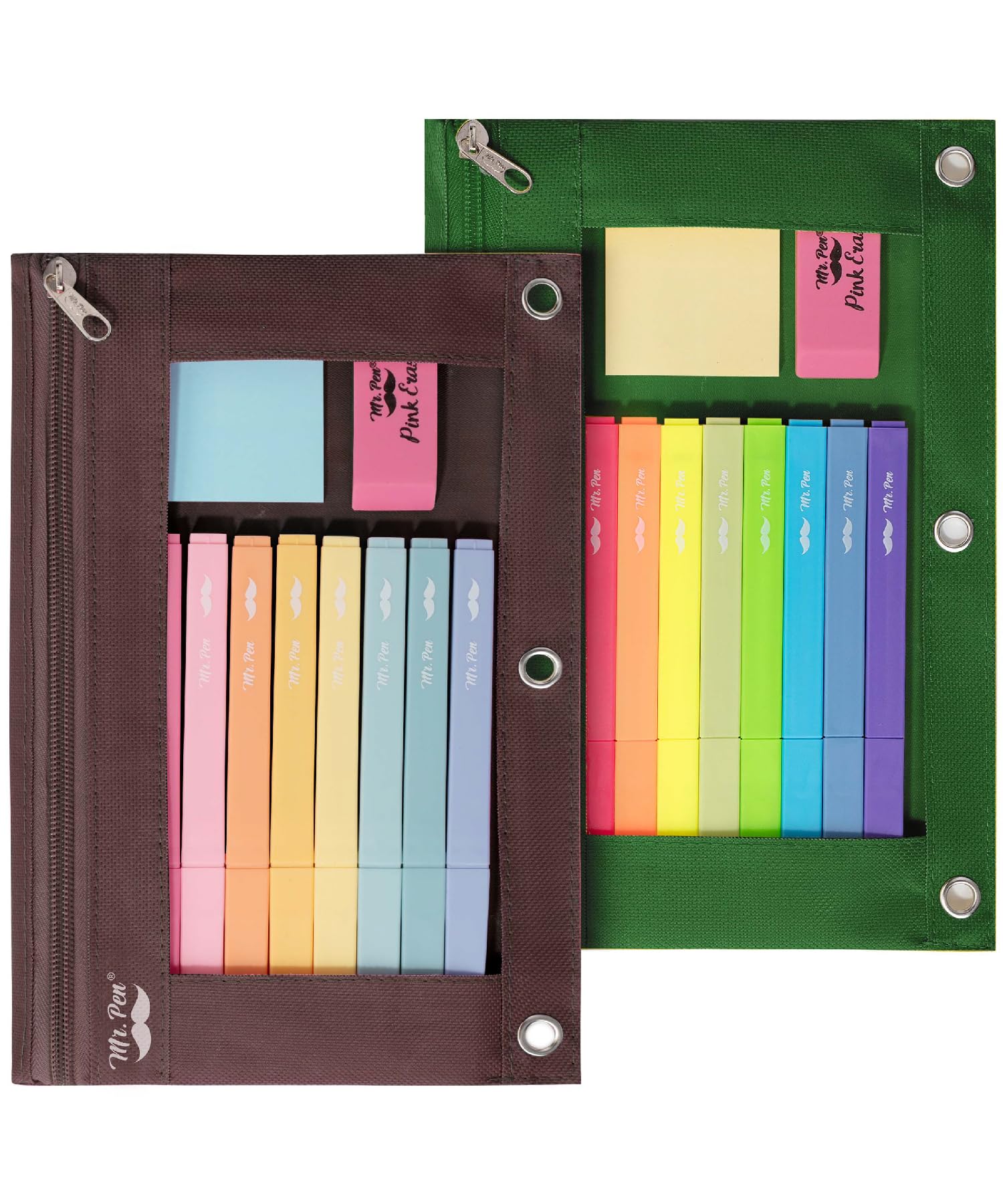 Mr. Pen- Pencil Pouch for 3 Ring Binder, 2 Pack, 10"x6.75", Smooth Zipper